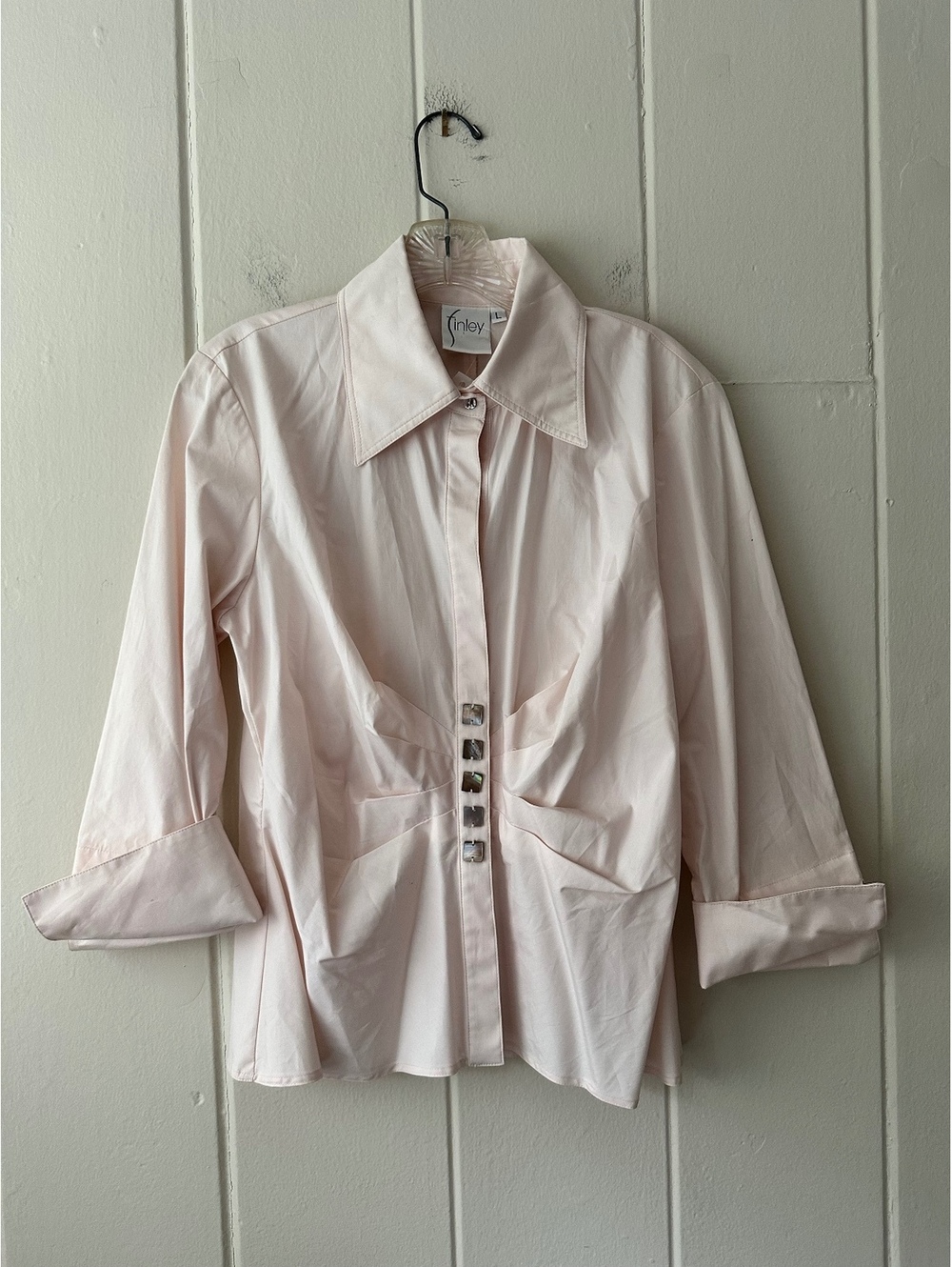 Finley Light Pink Button Up Blouse w/ Pin Tucking and 3/4 Sleeves NWT Size Large